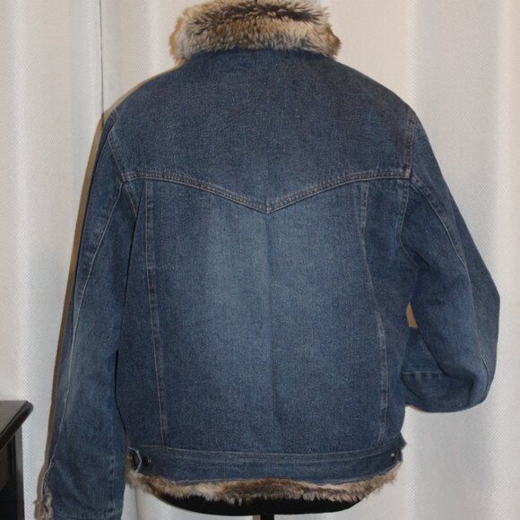 JEAN JACKET Fabio Faux Fur Lined Blue Denim Jacket Penny Lane - Picture 3 of 14